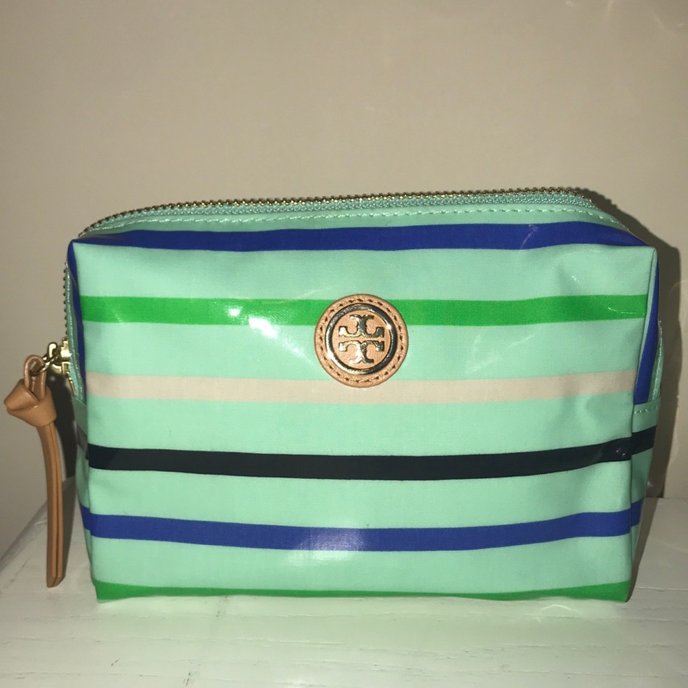 new tory burch striped cosmetics bag